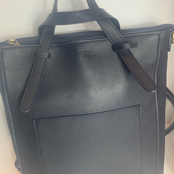 ECOSUSI Black Vegan Leather Tote Backpack Convertible Bag Women Laptop Purse - Picture 12 of 13